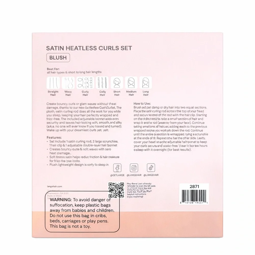 L’ange Satin Heatless Curls Set – Blush | No Heat Hair Curling Kit | NEW - Picture 2 of 2